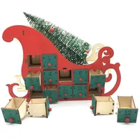 Adventskalender mit Schlittenbaum, aus Holz, Countdown-Party-Dekoration, 24 Schubladen mit LED-Licht, Ornament, Weihnachtsbeleuchtung, mehrfarbig