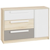 Lomadox Sideboard DARDA-131, Fjord Buche Nb. mit Fronten in weiß und platingrau 138/94/40 cm beige|braun