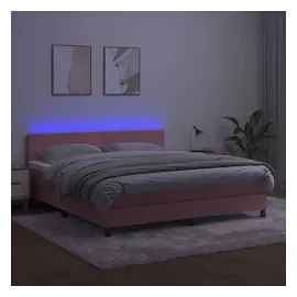vidaXL Boxspringbett mit Matratze & LED Rosa 160x200 cm Samt