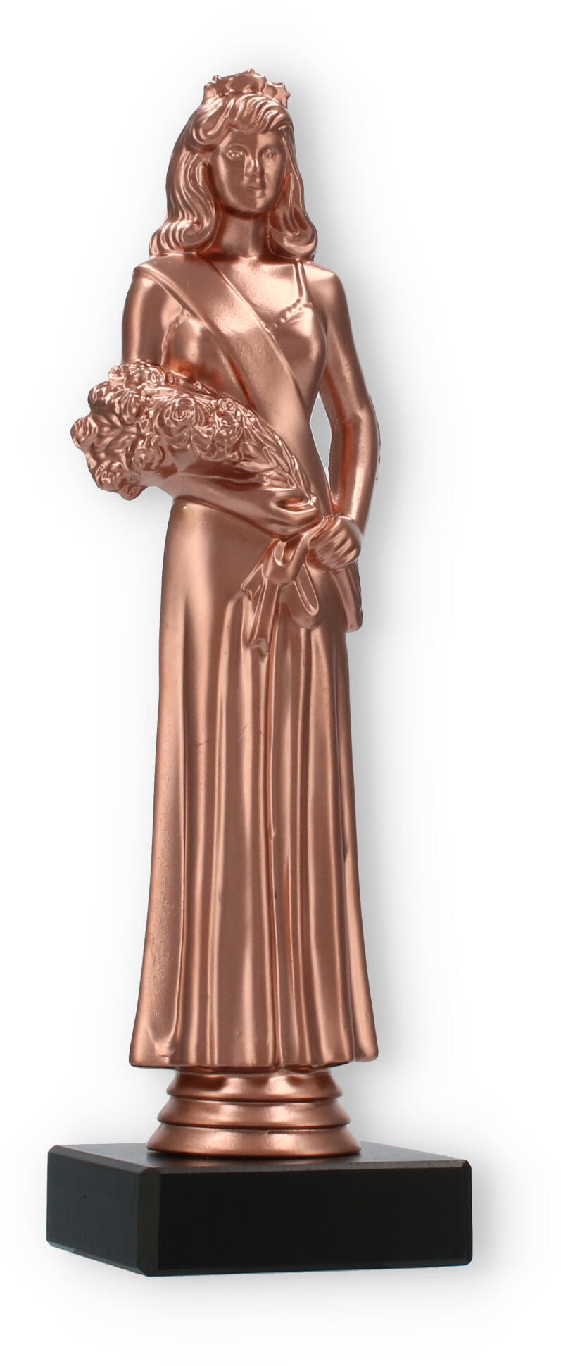 Pokal Kunststofffigur Schönheitskönigin bronze auf schwarzem Marmorsockel 22,7cm