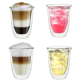 Creano doppelwandige Gläser 400ml „DG-V“, 4er Set, großes Thermoglas doppelwandig aus Borosilikatglas, Kaffeegläser, Teegläser, Latte Gläser, Doppelwandgläser