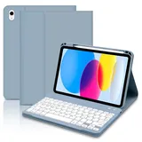 Hülle mit Tastatur für iPad 10 Generation 10,9 Zoll 2022, QWERTZ Deutsches Tastatur für iPad 10. Generation, Magnetisch Abnehmbarer Tastatur Hülle für iPad 10. Generation 2022 10.9" (Deutsches-L)