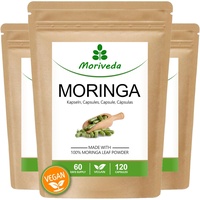 MoriVeda Moringa Kapseln 600mg I veganes Naturprodukt in Oleifera Qualität I 3x120 Kapseln