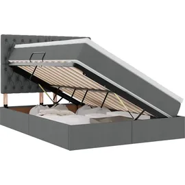 vidaXL Bett mit Stauraum und LED Dunkelgrau 140 x 200 cm