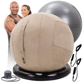 MIWEBA Sports 4in1-Gymnastikball-Set, Sitzball, 65 cm, Ballschale, Pumpe, Bezug, Schlingentrainer (Beige)