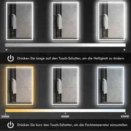 Homcom Badspiegel mit LED-Leuchte, 70 x 50 cm Wandspiegel - Silber