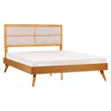 Doppelbett Holzoptik braune Esche/beige mit Lattenrost 160x200cm hohes Kopfteil