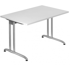 Hammerbacher Schreibtisch weiß rechteckig, C-Fuß-Gestell silber 120,0 x 80,0 cm
