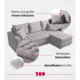 bromarkt Ecksofa LUIS Schlaffunktion Bettkasten L-Form 238x148x88cm Rosa