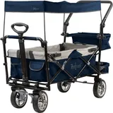 Bollerwagen faltbar mit Dach, Blau / Grau, Transportwagen mit Gurtsystem, Klappbollerwagen - Zelsius