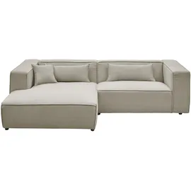 LeGer Home by Lena Gercke Ecksofa "PIARA mit Kedernaht, Cord, Leinenoptik o. Strukturstoff, Couch, L-Form", greige, B:267cm H:66cm T:167cm, 100% Polyester, LEGER HOME BY LENA GERCKE, Sofas, Ecksofa, wahlweise Ottomane rechts/links, schwarze Füße, bequemer Sitzkomfort