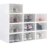 10x Schuhboxen Organizer mit Klappe - Weiß, Stapelbar - Weiß