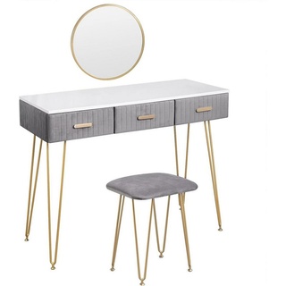 Woltu Schminktisch mit Hocker Frisiertisch mit Schubladen Große Tischplatte 100x40cm, Modern Kosmetiktisch für Schlafzimmer Grau - Woltu