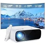 Mini Beamer, Full HD 1080P Heim/Außen Projektor, 5G WiFi Bluetooth Tragbarer Projektor,Kompatibel mit iOS/Android/Laptop/HDMI/USB/X-Box