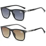 Lanomi Bifokal Lesebrille mit Sonnenschutz Damen Herren Rechteckige UV Schutz Gradient Grau Braun Sonnenbrille mit sehstärke 2 Stück Schwarz Rahmen(Braun+Grau Linse) 2.0 - L