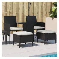 vidaXL Gartensofa 2-Sitzer mit Tisch und Hockern Schwarz Poly Rattan