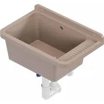 QLS Ausgussbecken 50x34 cm aus Kunststoff mit Siphon Garage Werkstatt Beige