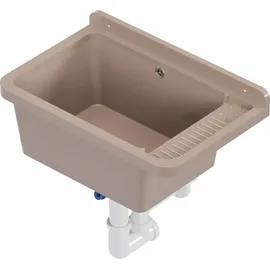 QLS Ausgussbecken 50x34 cm aus Kunststoff mit Siphon Garage Werkstatt Beige