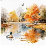 Ti-Flair 20 Servietten Herbst Enten im Herbstteich als Tischdeko. Papierservietten mit Motiv. Auch für Decoupage und Serviettentechnik 33x33cm