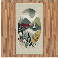 Teppich Flachgewebe Deko-Teppiche für das Wohn-,Schlaf-, und Essenszimmer, Abakuhaus, rechteckig, Nautisch Boho Meerbild mit Boot grün 80 cm x 150 cm