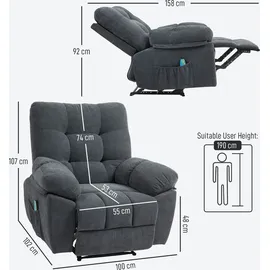 Homcom Relaxsessel Fernsehsessel mit Liegefunktion Massagesessel mit Vibration, Heizung, 8 Modi, TV Sessel mit Wandnahen Design, Fußteil,