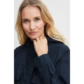 Fransa FRHARLOW Damen Übergangsmantel Parka Lange Jacke Kapuze mit hochabschließendem Kragen seitliche Eingrifftaschen aus 100% Baumwolle - Blau XS