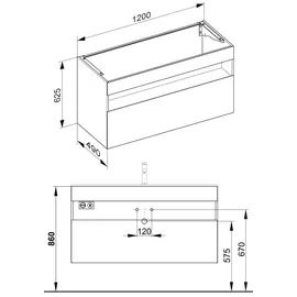 Keuco Waschtischunterschrank 1 Auszug 120 x 62,5 x 49 cm Inox Lack Seidenmatt / Inox Glas satiniert