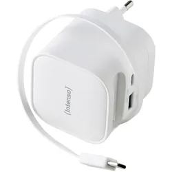 Intenso Power Adapter W65ACIC GaN white Schnellladegerät mit 65 W Leistung, Leistungsstarke GaN-Technologie, Ausziehbares 70 cm Kabel