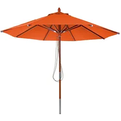 Gastronomie Holz-Sonnenschirm MCW-C57, Gartenschirm, Polyester/Holz 14kg, rund Ø3m Seilzug stoßsicher ~ terracotta