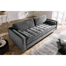 LEBENSwohnART Modernes 3er Sofa 220cm COMFORT grau Samt Federkern