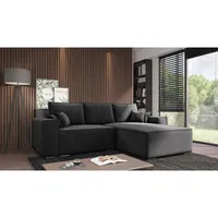 Ecksofa Lora - Ecksofa mit Schlaffunktion & Bettkasten - Ottomane rechts freistehend - Eckcouch, Sofa L-Form - Samtstoff (Schwarz - Amor Velvet 4322)