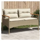 furnicato Gartenbank mit Kissen 116x62,5x74 cm Beige Poly Rattan beige