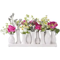 H&D Manufaktur Jinfa Vasen Set Weiß - 10 kleine Blumenvasen auf Tablett - Minivasen Keramik für Tischdeko - Moderne Miniatur Keramikvasen für einzelne Blumen m... - Weiß