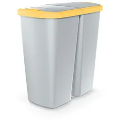Keden Compact Q duo Mülleimer 45L mit 2 unabhängigen Deckeln in Weiß und Gelb