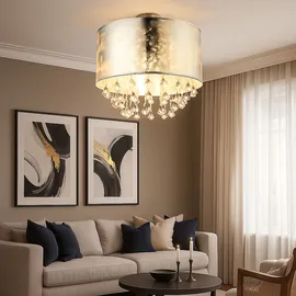 GLOBO Kristall Decken Leuchte Wohn Schlaf Zimmer Textil Lampe blatt silber im Set inkl. LED Leuchtmittel