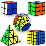 Coolzon Zauberwürfel 5 Stück Speed Cube Set Pyraminx + Megaminx + 2x2 + 3x3 + 4x4 Magic Puzzle Cube Würfel mit PVC Aufkleber Zauberwürfel für Kinder Erwachsene