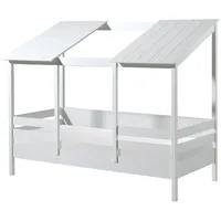 möbelando Hausbett >HAUSBETT< in Weiß aus Massiv Kiefer und MDF - 214,2x174x105,3 (BxHxT) - Weiß