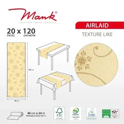 MANK Airlaid Tischläufer Cristal in Creme, 40 cm x 24 m , 1 Stück - Weihnachten Eiskristalle Schneeflocken