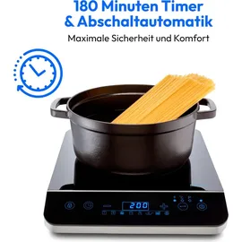 Medion Einzel-Induktionskochplatte MD 17595, 2000 W Induktionsleistung, automatische Topferkennung, Timer", schwarz B:29cm H:6,5cm T:36cm, Kochplatten, Temperaturbereich 60 - 240, Sensor-Touch-Display, 10 Leistungsstufen Einzel-Induktionskochplatte