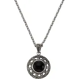 ZEEme Kette mit Anhänger Silber 925 oxydiert 45cm lang mit schwarzem Achat 10mm schwarz