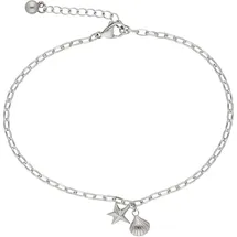 FIRETTI Fußkette FIRETTI "Schmuck Geschenk Körperschmuck Maritim Seestern+Muschel Ankerkette", silber (edelstahlfarben), Fußketten, Damen, Edelstahl