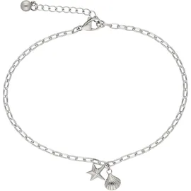 FIRETTI Fußkette FIRETTI "Schmuck Geschenk Körperschmuck Maritim Seestern+Muschel Ankerkette", silber (edelstahlfarben), Fußketten, Damen, Edelstahl