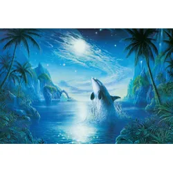 Fototapete PAPERMOON "TROPISCH-PALMEN TIERE DSCHUNGEL MEER ORKA", bunt, B:4,00m L:2,60m, Vlies, Tapeten