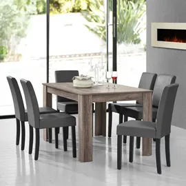 [en.casa] Esstisch Eiche antik mit 6 Stühlen dunkelgrau Kunstleder gepolstert 140x90 Essgruppe Esszimmer - Braun/Dunkelgrau/Schwarz