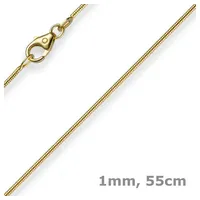 Schmuck Krone Goldkette 1mm Schlangenkette, 585 Gelbgold, 55cm, Gold 585 goldfarben