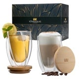 Königsglas Gläser-Set Swing doppelwandige Gläser 2/4er Glas Set 250/350 ml Cocktailgläser, Premium Latte Macchiato Gläser aus Borosilikatglas, Trinkglas Kaffee Cappuccino Tasse Teeglas weiß 35 cl | 350 ml | Ø 8.5 cm x 11.5 cm