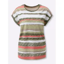 Sieh an! Kurzarm-Shirt in oliv-koralle-geringelt | Gr.: 40