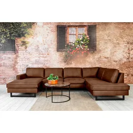 PLACES OF STYLE Wohnlandschaft »Pinto, 350 cm, U-Form, XXL, mit Ottomanen«, Cord, Chenille, Lederoptik, mit Keder, Metallfüße, Wellenunterfederung braun