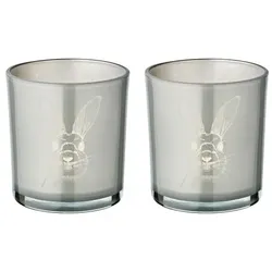 EDZARD 2er-Set Teelichtglas Hase (Höhe 8 cm), grau, Hasen-Motiv