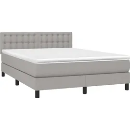 vidaXL Boxspringbett mit Matratze & LED Hellgrau 140x200 cm Stoff